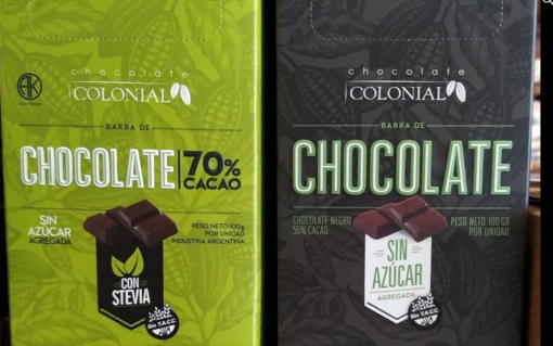 Chocolate 70% cacao con Stevia-Chocolate amargo dietético, libre de gluten. Sin agregado de azúcar. Endulzado con estevia, 70% cacao y Sin Azucar 55%