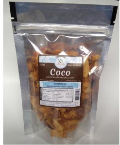 Coco en escamas caramelizado x70 gr con azucar organica sin conservantes ni aditivos